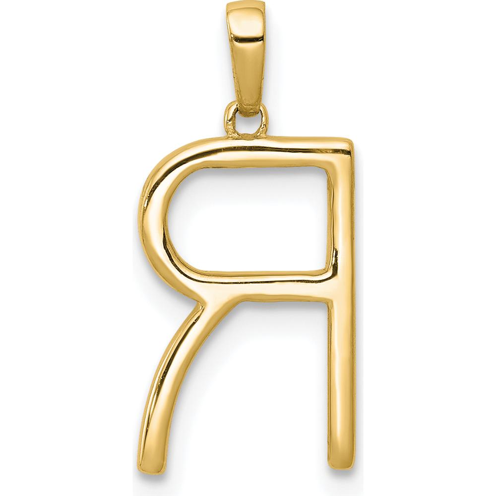 14K Yellow Gold Diamond Initial Letter R Pendant - Polished Finish with Hand-Set Diamonds by Oro Pregiato
