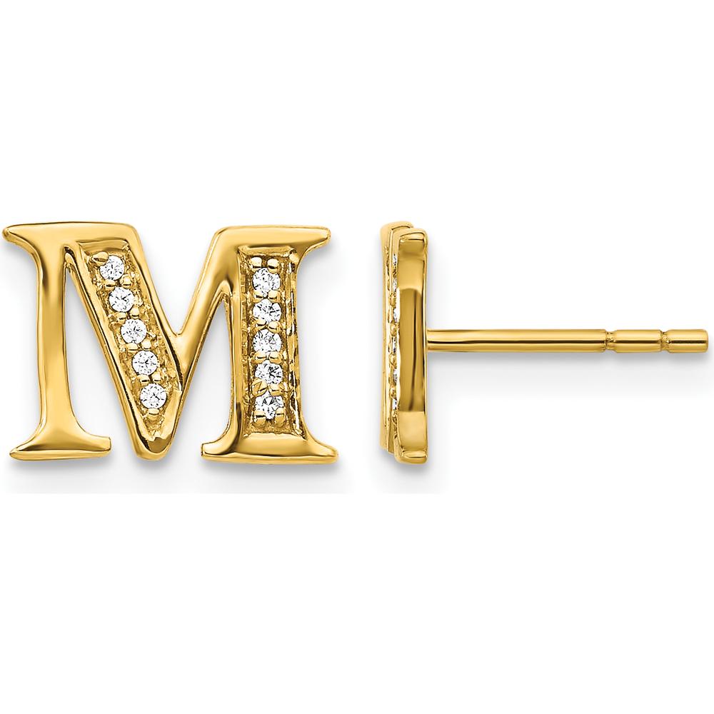 14K Yellow Gold Diamond Initial M Earrings - 0.007 Carats Total Diamond Weight by Monteluci Fine Jewelry