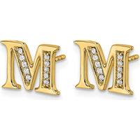 14K Yellow Gold Diamond Initial M Earrings - 0.007 Carats Total Diamond Weight by Monteluci Fine Jewelry