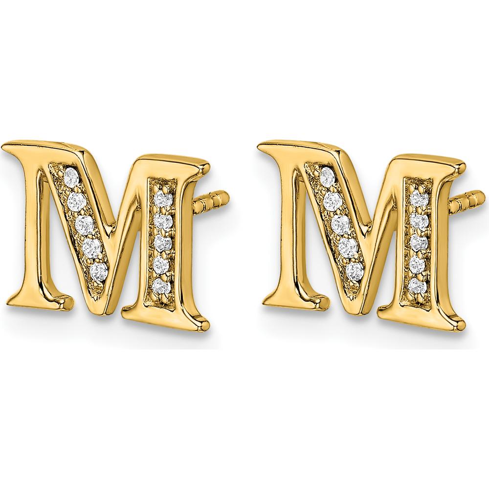 14K Yellow Gold Diamond Initial M Earrings - 0.007 Carats Total Diamond Weight by Monteluci Fine Jewelry