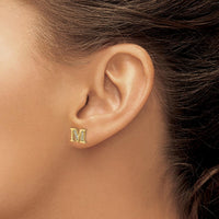 14K Yellow Gold Diamond Initial M Earrings - 0.007 Carats Total Diamond Weight by Monteluci Fine Jewelry