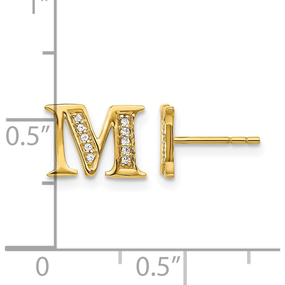 14K Yellow Gold Diamond Initial M Earrings - 0.007 Carats Total Diamond Weight by Monteluci Fine Jewelry