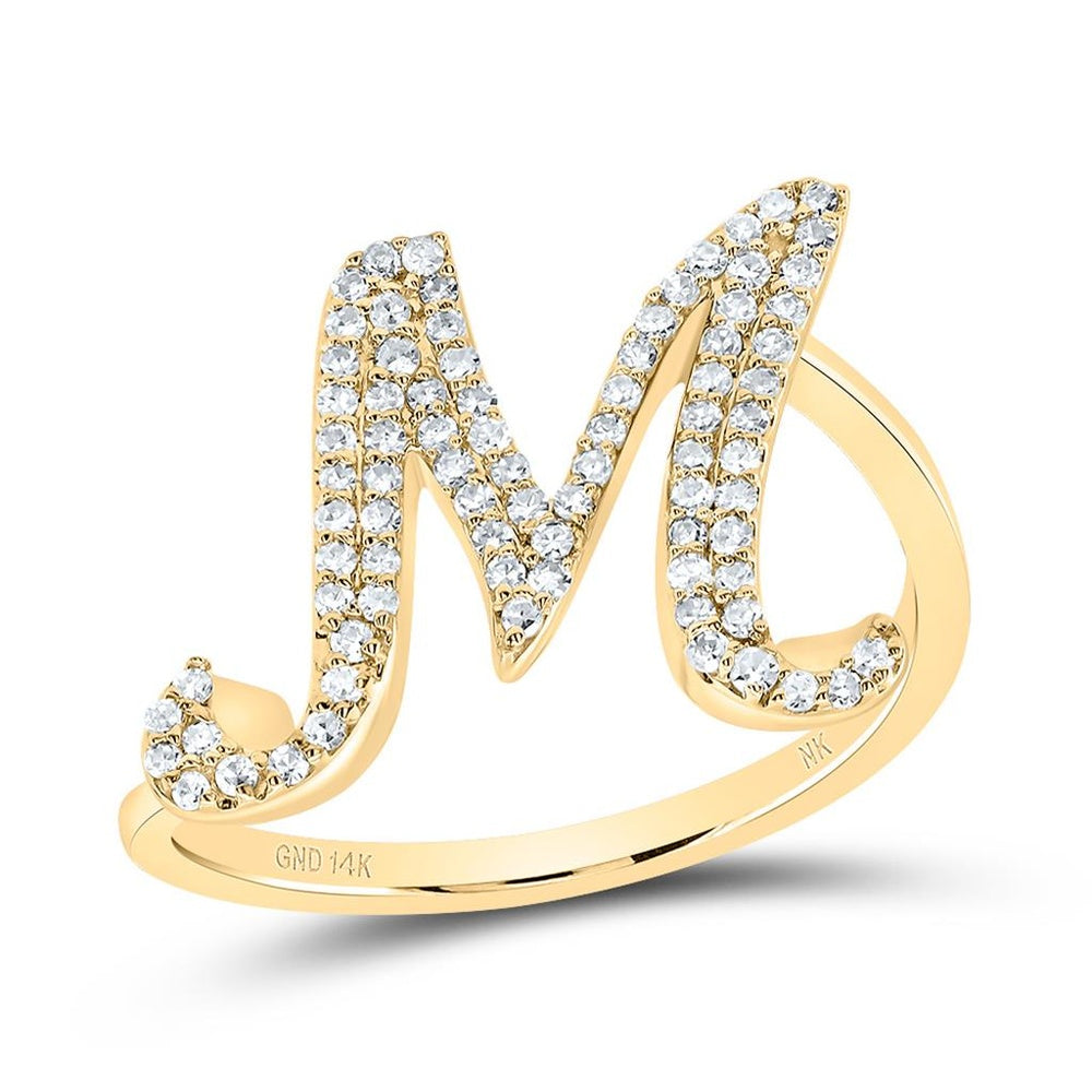14K Yellow Gold Diamond Initial M Ring - 1/4 Carat Total Diamond Weight
