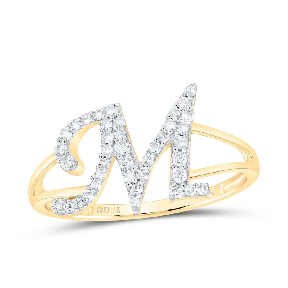 14K Yellow Gold Diamond Initial M Ring - 1/5 Carat Total Diamond Weight