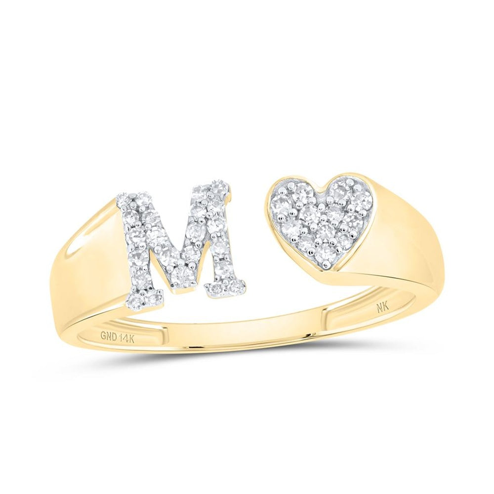 14K Yellow Gold Diamond Initial M Ring - 1/7 Carat Total Diamond Weight