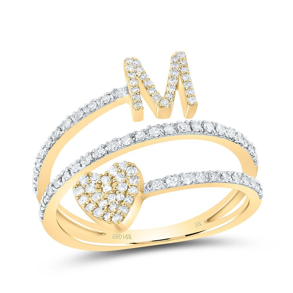 14K Yellow Gold Diamond Initial M Ring - 3/8 Carat Total Diamond Weight