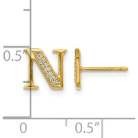 14K Yellow Gold Diamond Initial 'N' Button Earrings - 0.003 Carats Total Diamond Weight by Monteluci Fine Jewelry