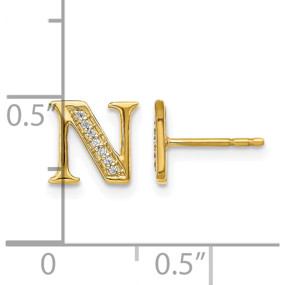 14K Yellow Gold Diamond Initial 'N' Button Earrings - 0.003 Carats Total Diamond Weight by Monteluci Fine Jewelry