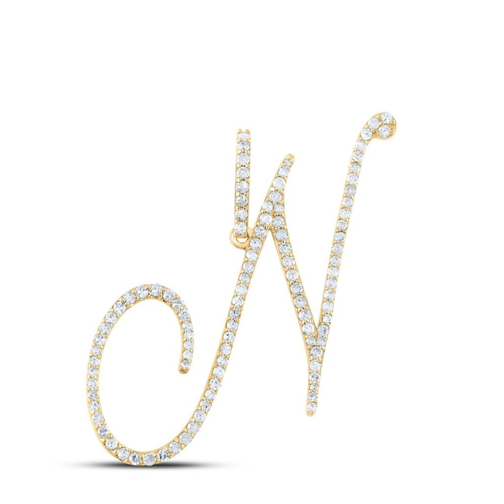 14K Yellow Gold Diamond Initial N Pendant - 5/8 Carat Total Diamond Weight