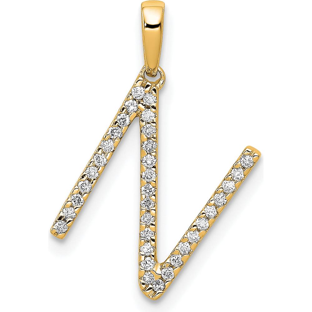14K Yellow Gold Diamond Initial 'N' Pendant - Sparkling Diamond Letter Design by Oro Pregiato