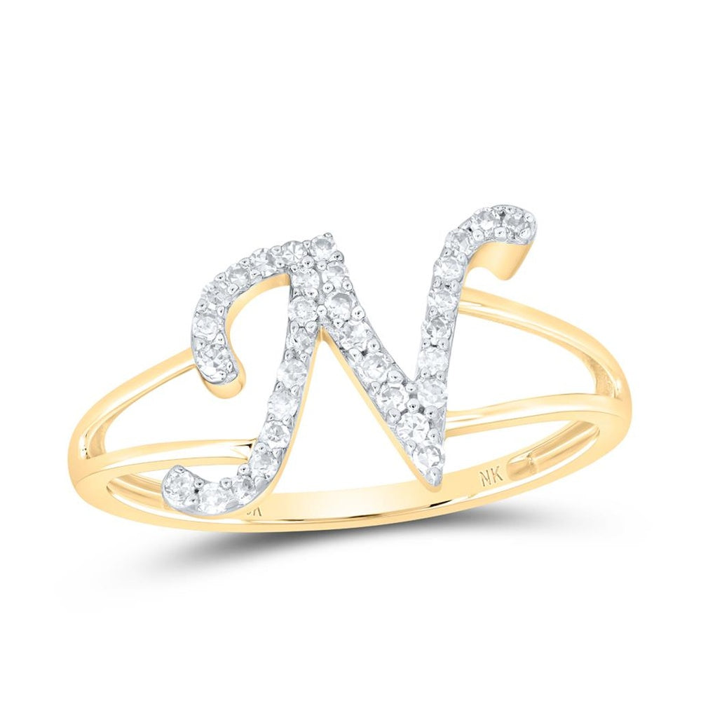 14K Yellow Gold Diamond Initial N Ring - 1/7 Carat Total Diamond Weight