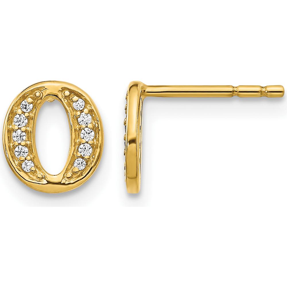 14K Yellow Gold Diamond Initial O Button Earrings with Round Cut Diamonds - 0.007 Carats Total Diamond Weight by Monteluci Fine Jewelry
