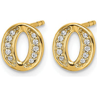 14K Yellow Gold Diamond Initial O Button Earrings with Round Cut Diamonds - 0.007 Carats Total Diamond Weight by Monteluci Fine Jewelry
