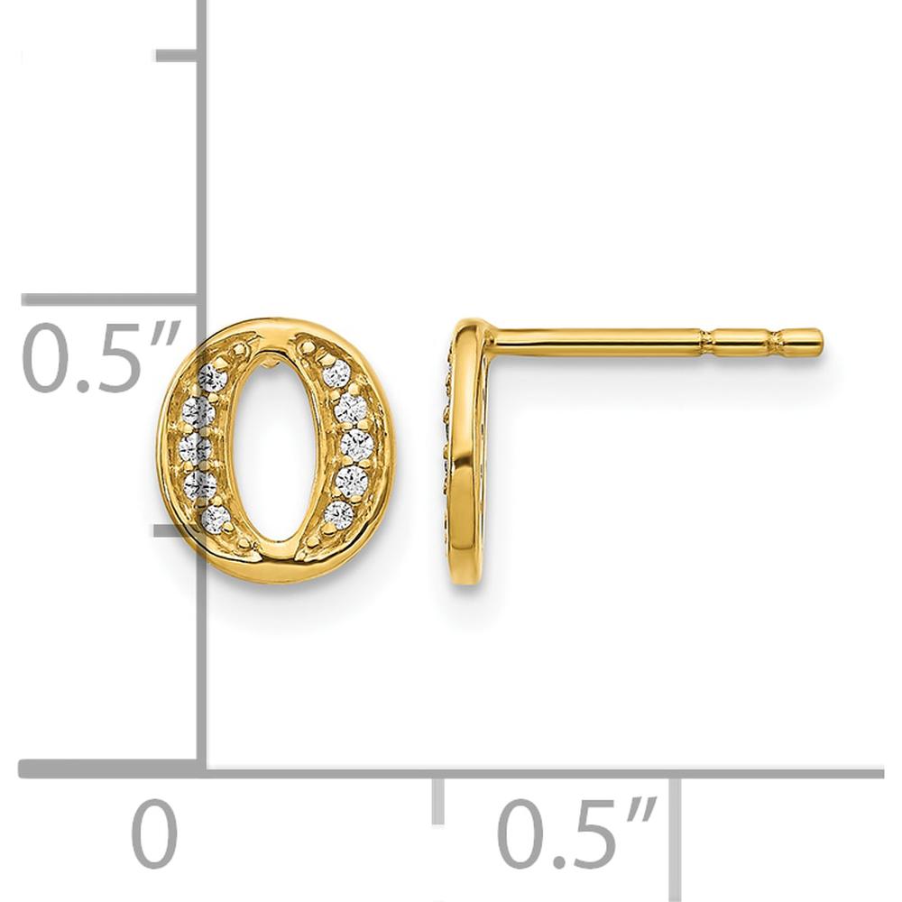 14K Yellow Gold Diamond Initial O Button Earrings with Round Cut Diamonds - 0.007 Carats Total Diamond Weight by Monteluci Fine Jewelry