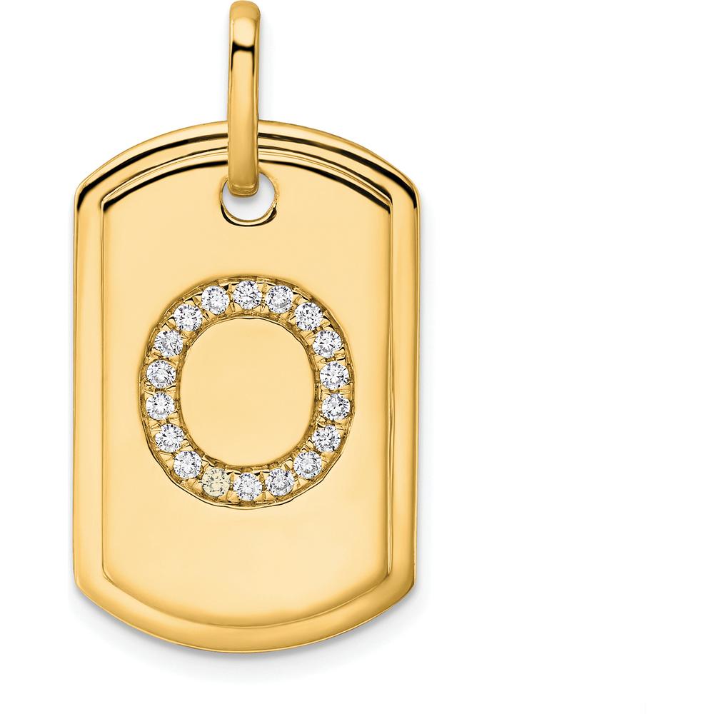 14K Yellow Gold Diamond Initial "O" Dog Tag Charm with Halo - 0.18 Carat Total Diamond Weight by Oro Pregiato