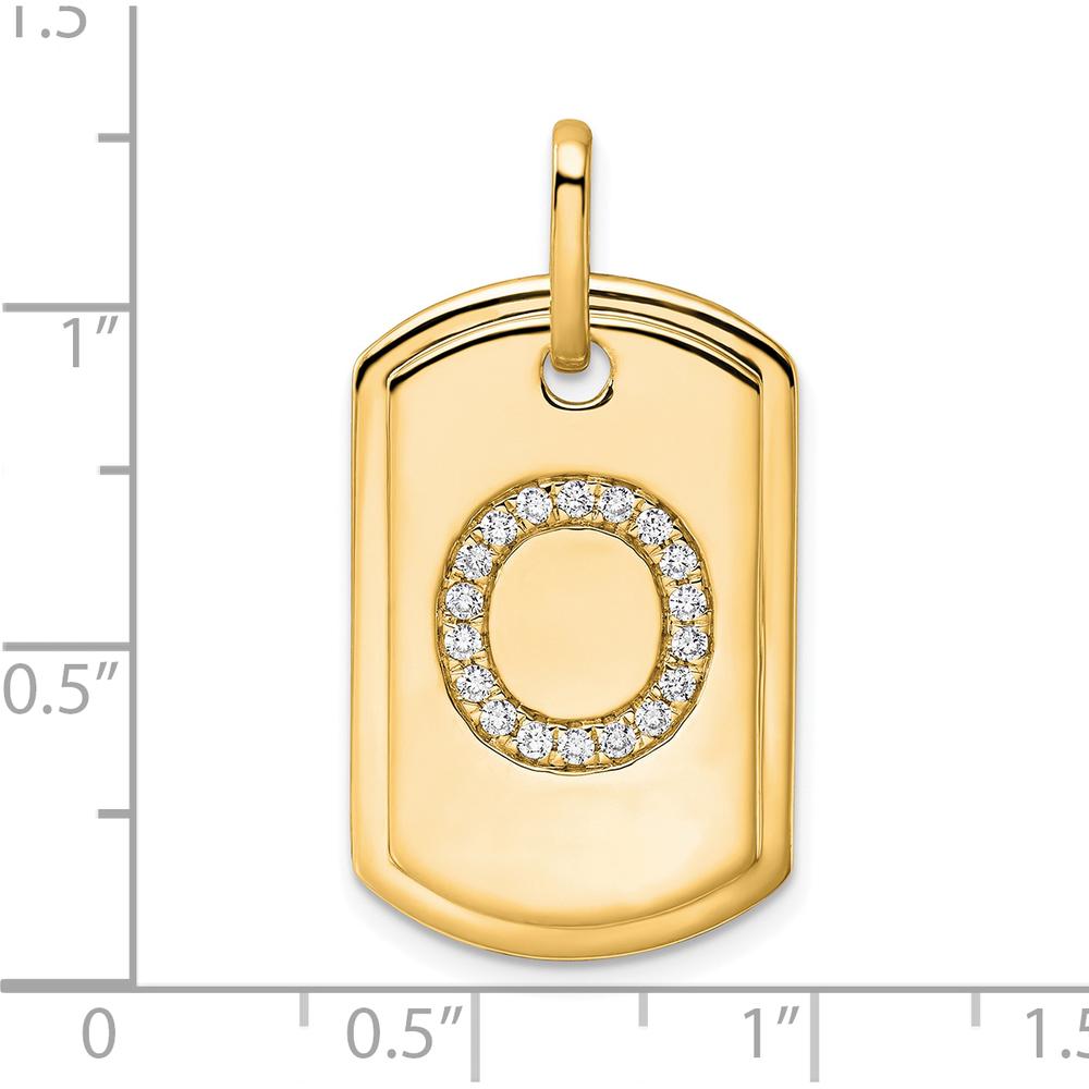 14K Yellow Gold Diamond Initial "O" Dog Tag Charm with Halo - 0.18 Carat Total Diamond Weight by Oro Pregiato