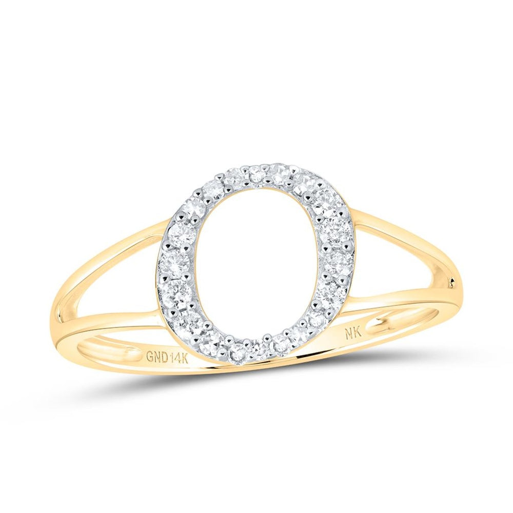14K Yellow Gold Diamond Initial O Ring - 1/7 Carat Total Diamond Weight