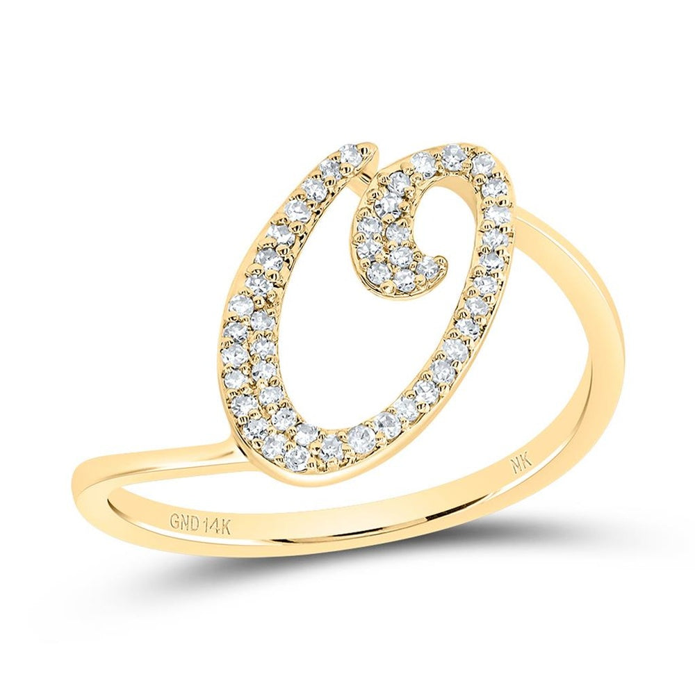 14K Yellow Gold Diamond Initial O Ring - 1/7 Carat Total Diamond Weight