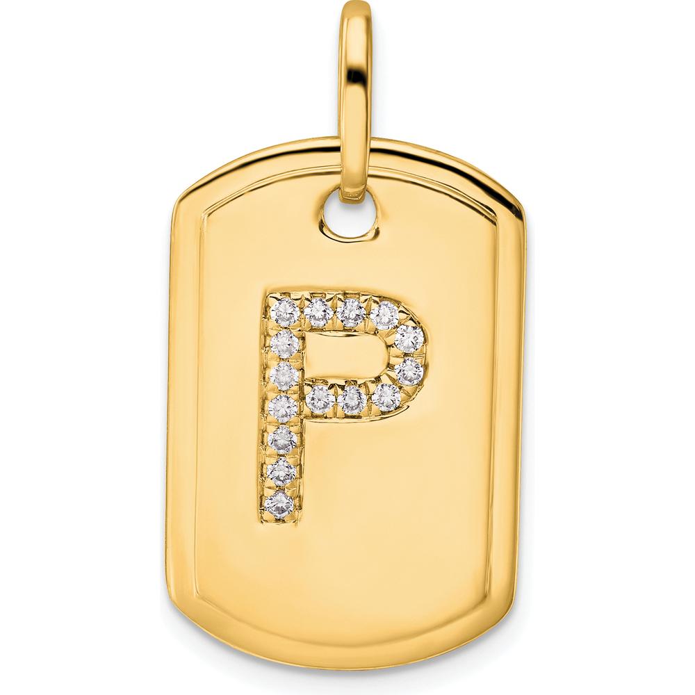 14K Yellow Gold Diamond Initial "P" Dog Tag Charm with Sparkling Diamonds by Oro Pregiato