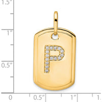 14K Yellow Gold Diamond Initial "P" Dog Tag Charm with Sparkling Diamonds by Oro Pregiato