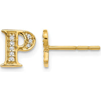 14K Yellow Gold Diamond Initial "P" Earrings with 16 Round Brilliant Cut Diamonds - 0.007 Carats Total Diamond Weight by Monteluci Fine Jewelry