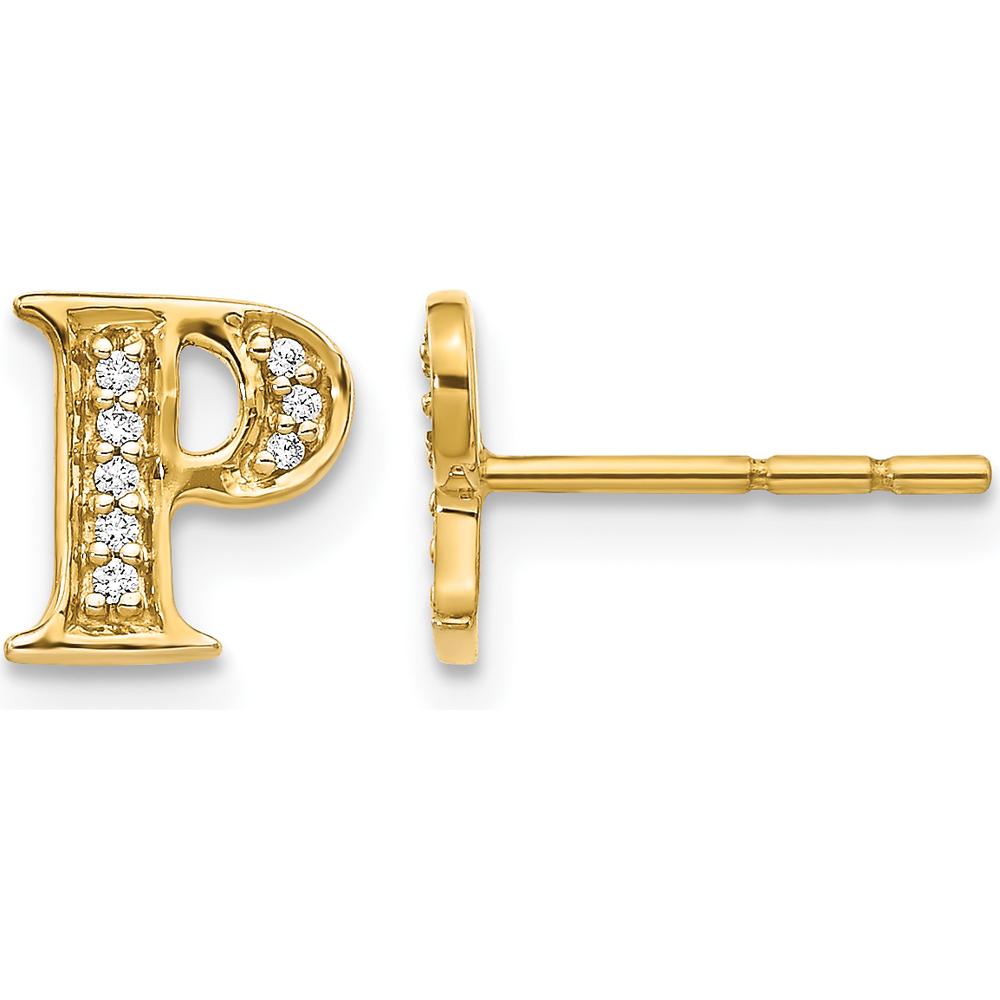 14K Yellow Gold Diamond Initial "P" Earrings with 16 Round Brilliant Cut Diamonds - 0.007 Carats Total Diamond Weight by Monteluci Fine Jewelry