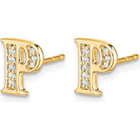 14K Yellow Gold Diamond Initial "P" Earrings with 16 Round Brilliant Cut Diamonds - 0.007 Carats Total Diamond Weight by Monteluci Fine Jewelry