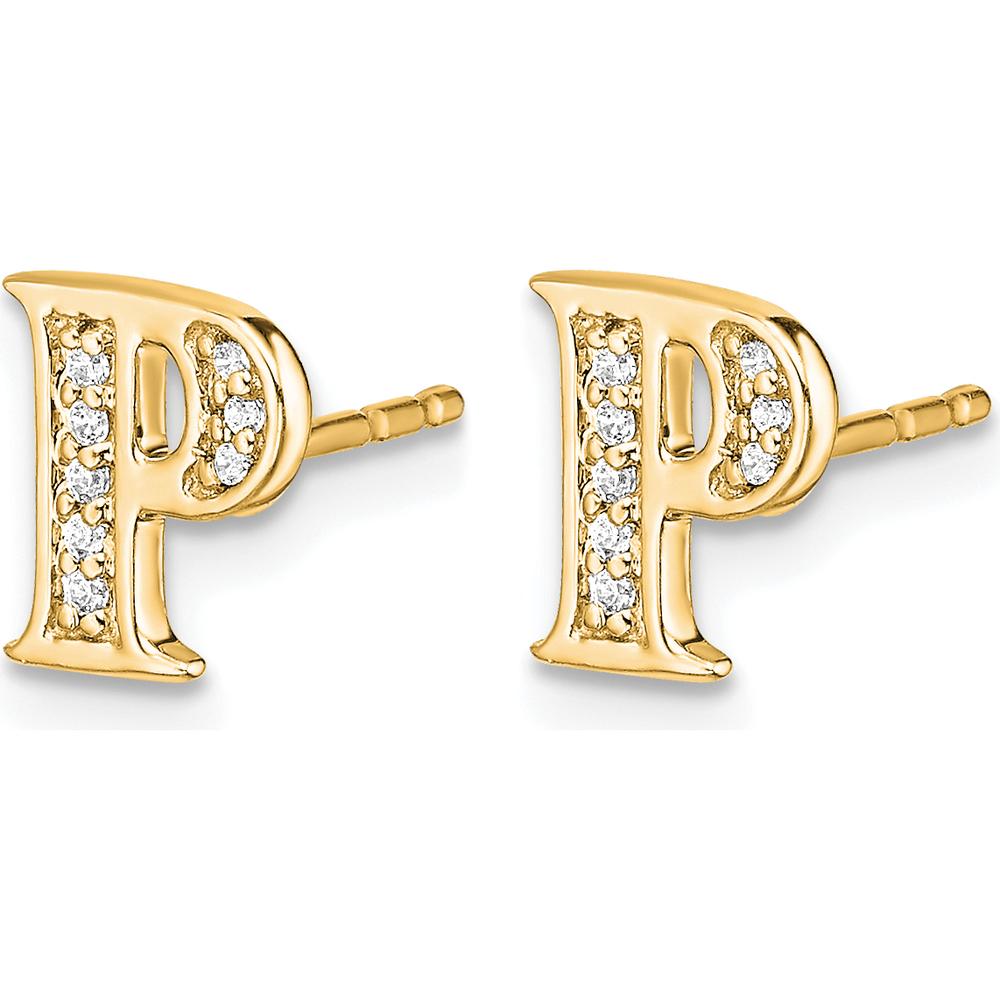 14K Yellow Gold Diamond Initial "P" Earrings with 16 Round Brilliant Cut Diamonds - 0.007 Carats Total Diamond Weight by Monteluci Fine Jewelry