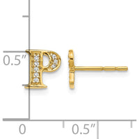 14K Yellow Gold Diamond Initial "P" Earrings with 16 Round Brilliant Cut Diamonds - 0.007 Carats Total Diamond Weight by Monteluci Fine Jewelry