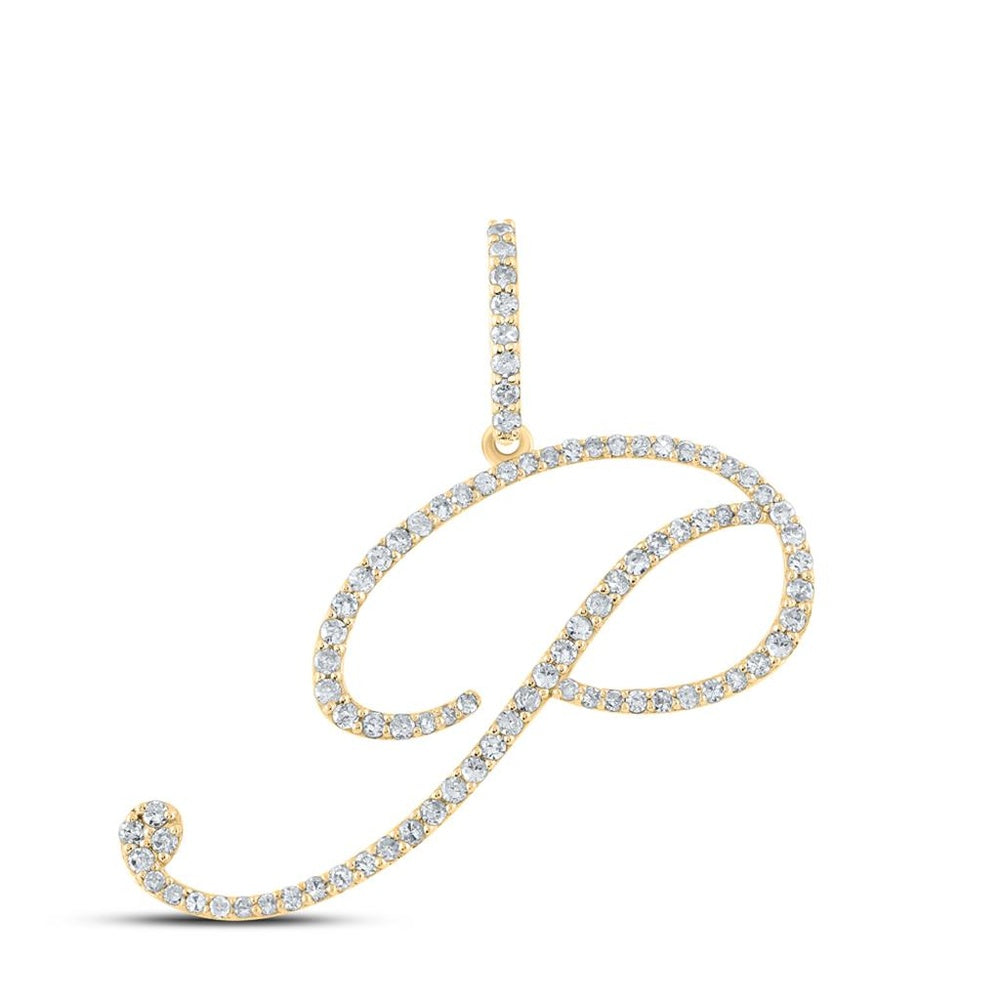 14K Yellow Gold Diamond Initial P Pendant - 1/2 Carat Total Diamond Weight