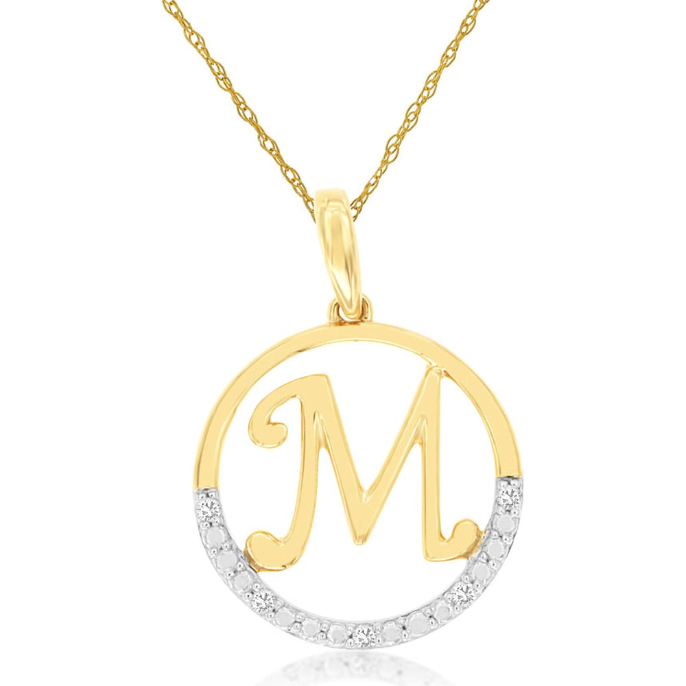 14K Yellow Gold Diamond Initial Pendant with Pavé Set Round Diamonds - 0.02 Carat Total Diamond Weight - Royal Jewelry