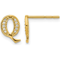 14K Yellow Gold Diamond Initial "Q" Button Earrings with 0.007 Carats Total Diamond Weight by Monteluci Fine Jewelry