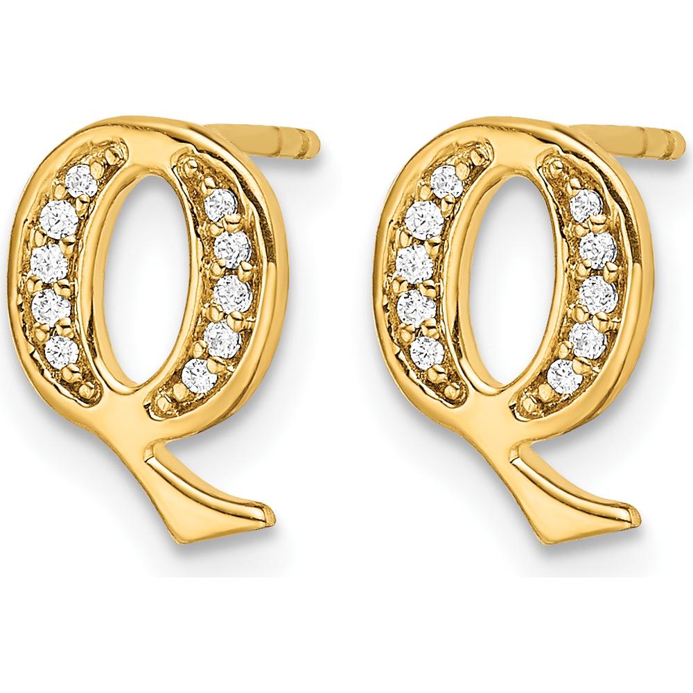 14K Yellow Gold Diamond Initial "Q" Button Earrings with 0.007 Carats Total Diamond Weight by Monteluci Fine Jewelry