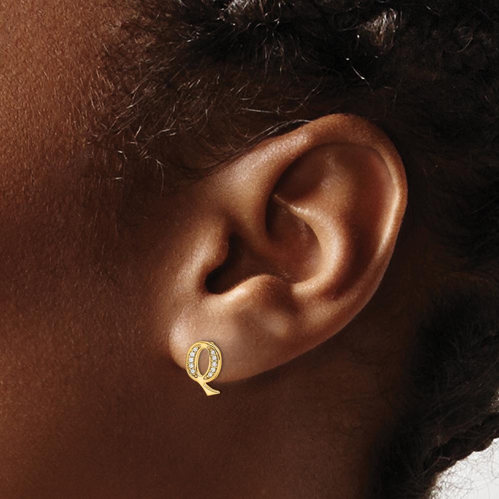 14K Yellow Gold Diamond Initial "Q" Button Earrings with 0.007 Carats Total Diamond Weight by Monteluci Fine Jewelry