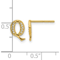 14K Yellow Gold Diamond Initial "Q" Button Earrings with 0.007 Carats Total Diamond Weight by Monteluci Fine Jewelry