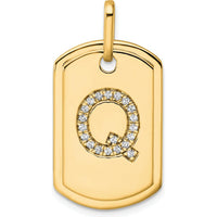 14K Yellow Gold Diamond Initial Q Dog Tag Charm by Oro Pregiato