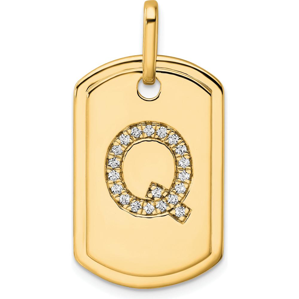 14K Yellow Gold Diamond Initial Q Dog Tag Charm by Oro Pregiato