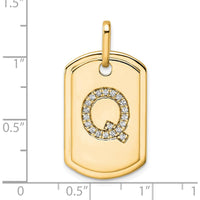 14K Yellow Gold Diamond Initial Q Dog Tag Charm by Oro Pregiato