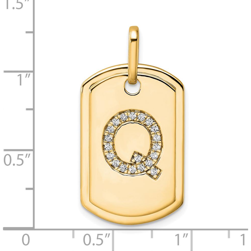 14K Yellow Gold Diamond Initial Q Dog Tag Charm by Oro Pregiato
