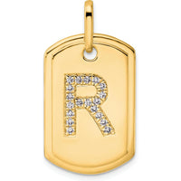 14K Yellow Gold Diamond Initial R Dog Tag Charm with Pave-Set Diamonds by Oro Pregiato