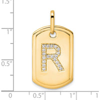 14K Yellow Gold Diamond Initial R Dog Tag Charm with Pave-Set Diamonds by Oro Pregiato