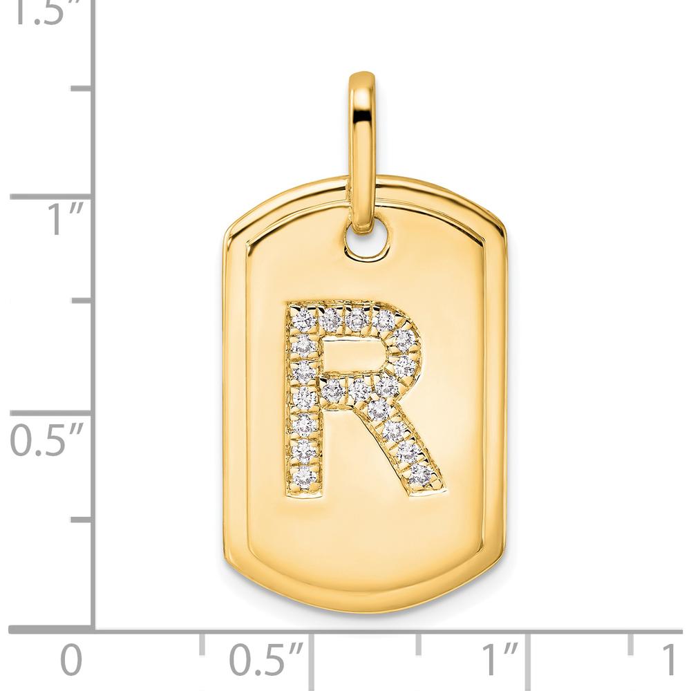 14K Yellow Gold Diamond Initial R Dog Tag Charm with Pave-Set Diamonds by Oro Pregiato