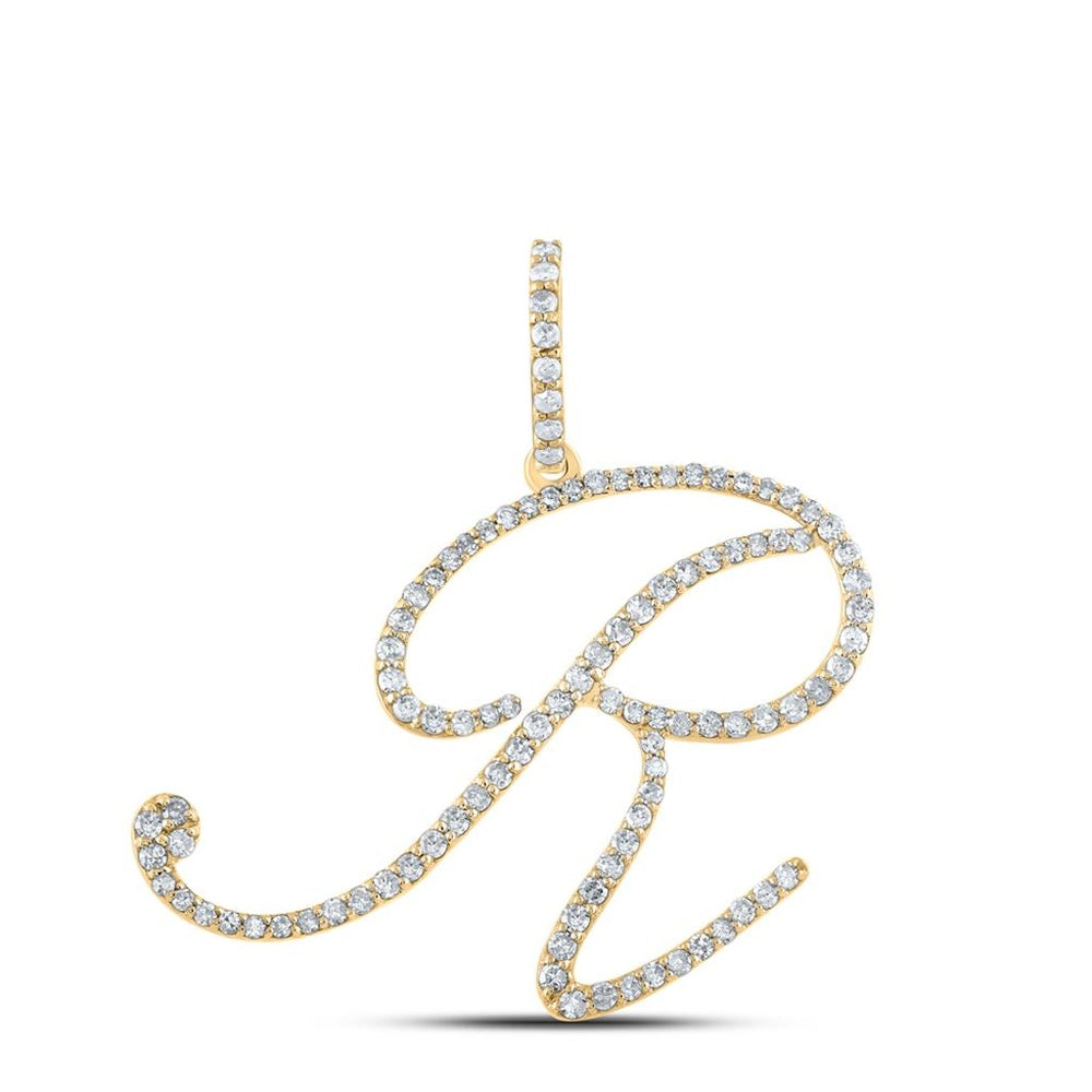 14K Yellow Gold Diamond Initial R Pendant - 5/8 Carat Total Diamond Weight
