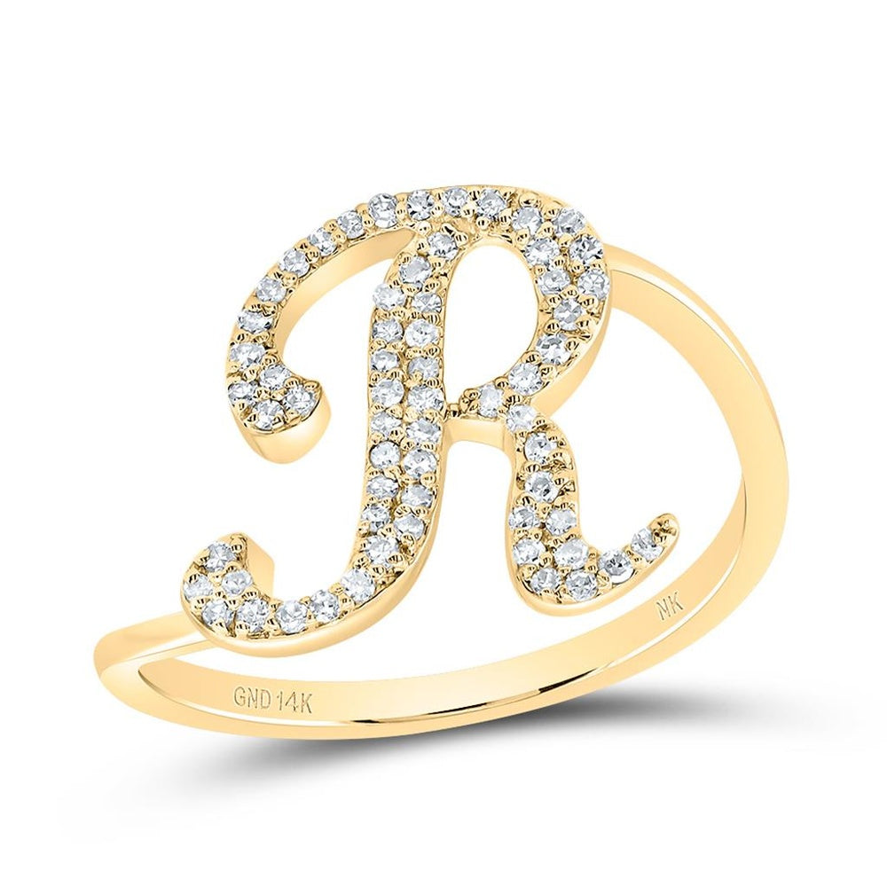 14K Yellow Gold Diamond Initial R Ring - 1/5 Carat Total Diamond Weight