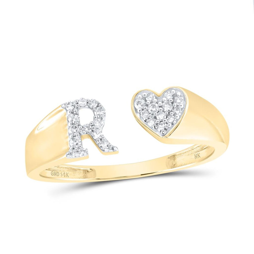 14K Yellow Gold Diamond Initial R Ring - 1/8 Carat Total Diamond Weight