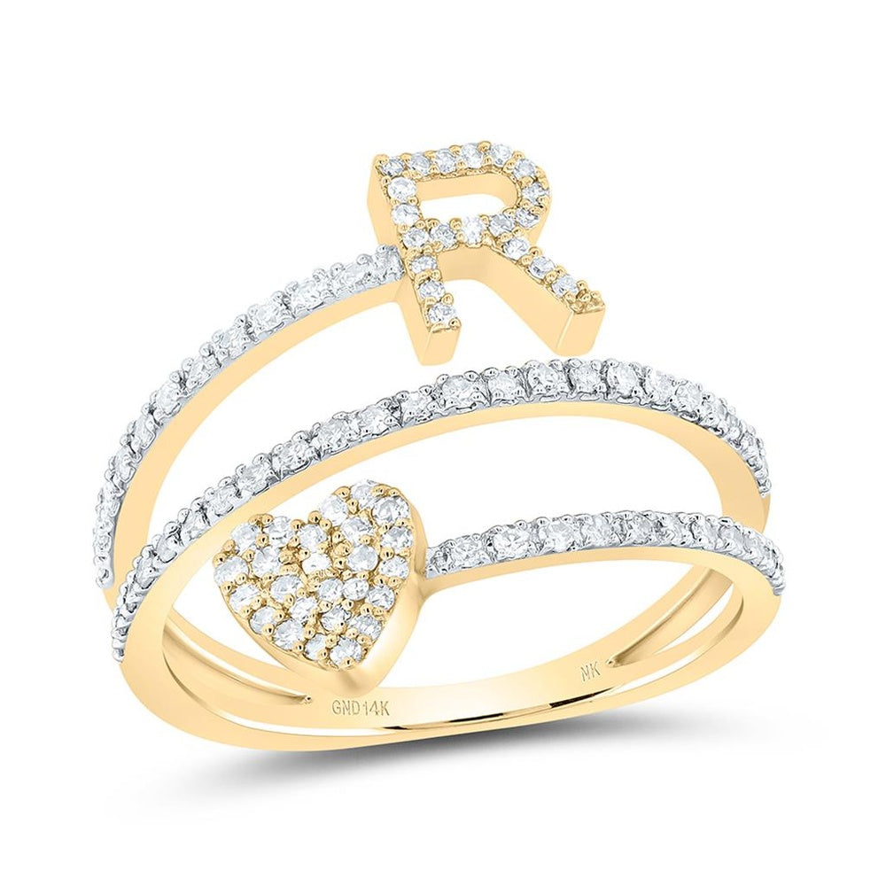 14K Yellow Gold Diamond Initial R Ring - 3/8 Carat Total Diamond Weight