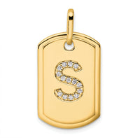 14K Yellow Gold Diamond Initial S Dog Tag Charm with Personalized Letter Design by Oro Pregiato