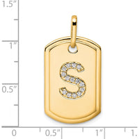 14K Yellow Gold Diamond Initial S Dog Tag Charm with Personalized Letter Design by Oro Pregiato