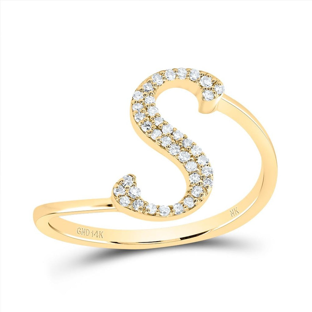 14K Yellow Gold Diamond Initial S Ring - 1/8 Carat Total Diamond Weight