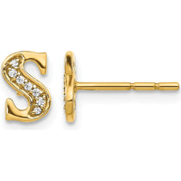14K Yellow Gold Diamond Initial S Stud Earrings - 0.007 Carats Total Diamond Weight by Monteluci Fine Jewelry